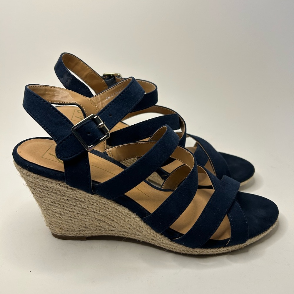DV8 Dolce Vita Blue Suede Open Toe Strappy Espadrille Wedge Sandal Size 8.5 - Picture 11 of 12